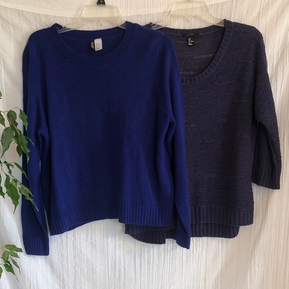 H&M & DIVIDED size L lot of 2 navy & royal blue work office wear casual sweaters - Picture 2 of 13